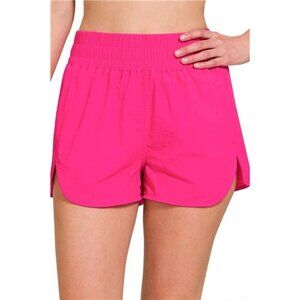 Zenana Windbreaker Smocked Waistband Running Shorts